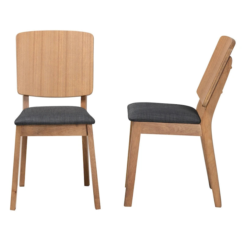 Mid-Century Modern Black Fabric Upholstered Dining Chair with Oak Brown Legs