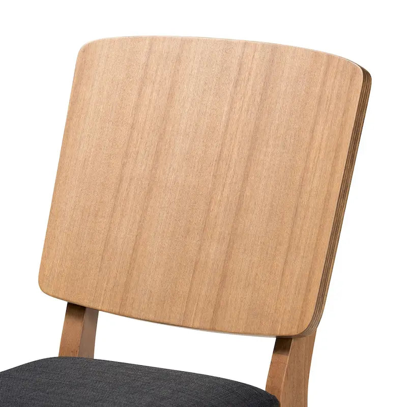 Mid-Century Modern Black Fabric Upholstered Dining Chair with Oak Brown Legs