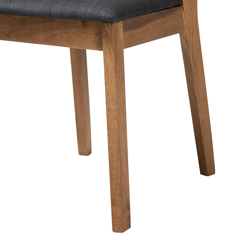 Mid-Century Modern Black Fabric Upholstered Dining Chair with Oak Brown Legs