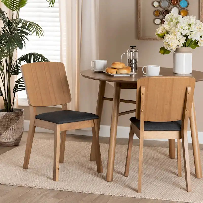 Mid-Century Modern Black Fabric Upholstered Dining Chair with Oak Brown Legs
