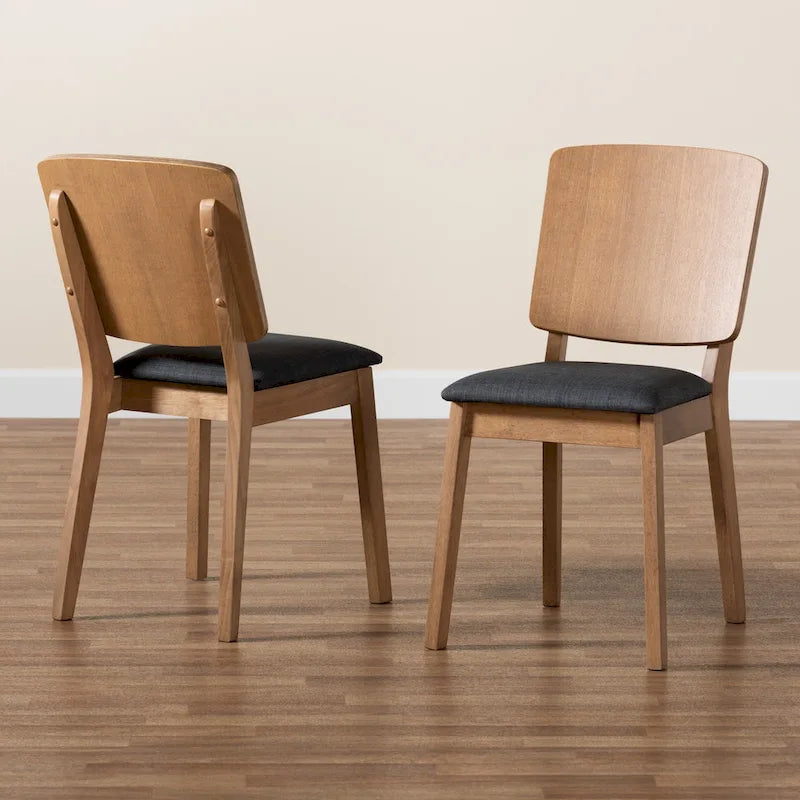 Mid-Century Modern Black Fabric Upholstered Dining Chair with Oak Brown Legs