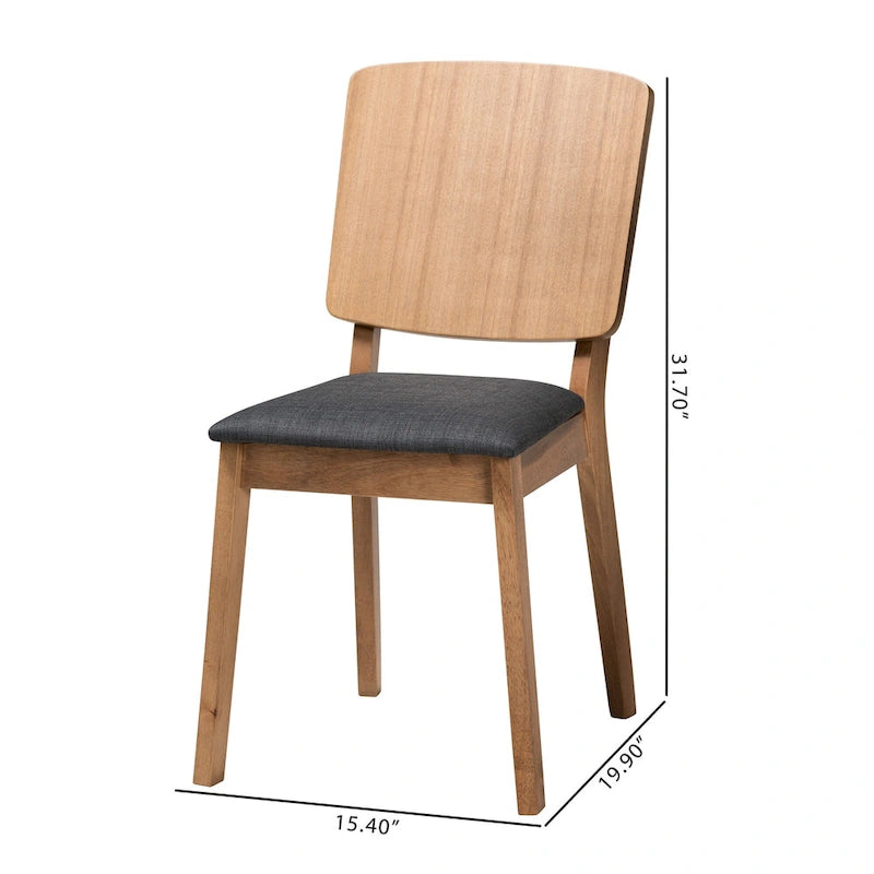 Mid-Century Modern Black Fabric Upholstered Dining Chair with Oak Brown Legs