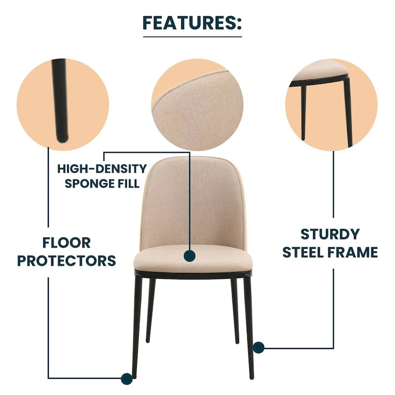 Upholstered Velvet Dining Side Chair with Steel Frame Mid-Century Modern