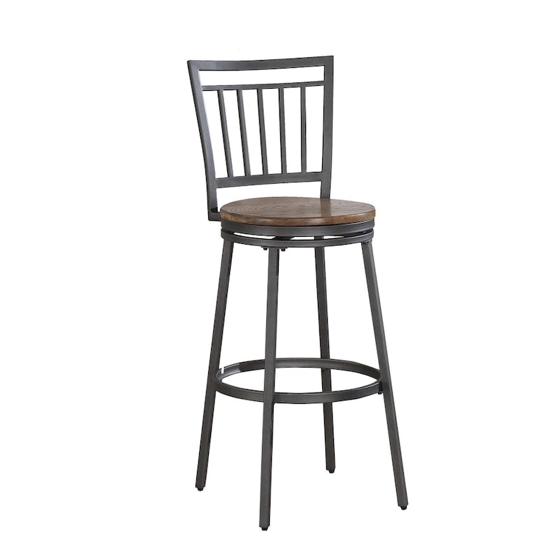 Industrial Swivel Counter Stool Grey Metal Frame Golden Oak Seat