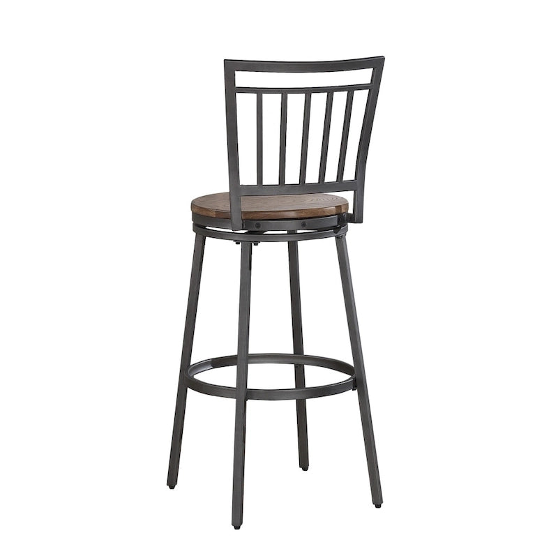 Industrial Swivel Counter Stool Grey Metal Frame Golden Oak Seat