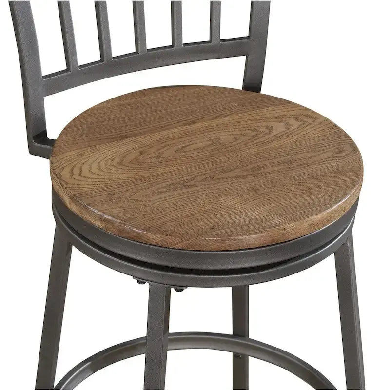 Industrial Swivel Counter Stool Grey Metal Frame Golden Oak Seat