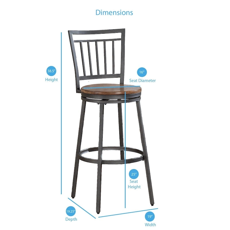 Industrial Swivel Counter Stool Grey Metal Frame Golden Oak Seat