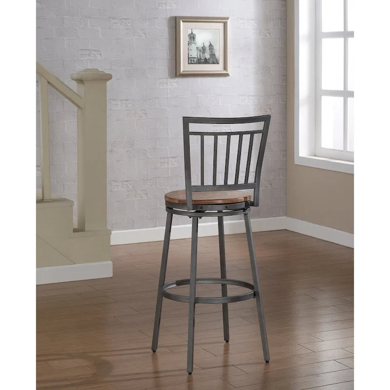 Industrial Swivel Counter Stool Grey Metal Frame Golden Oak Seat