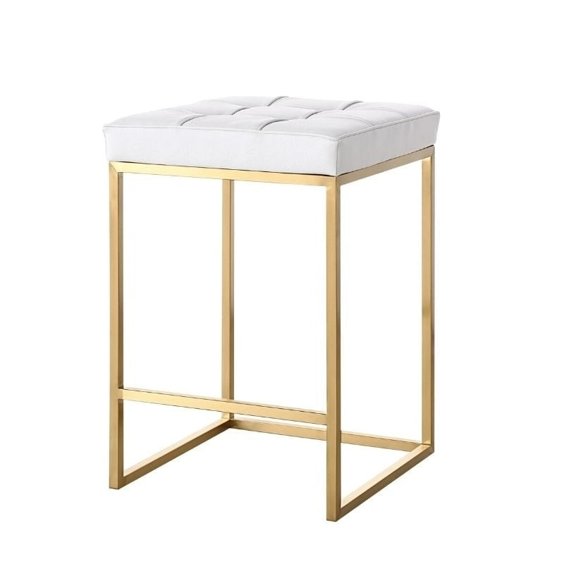 Brushed Stainless Steel Frame Gold PU Seat Elegant Bar Stool