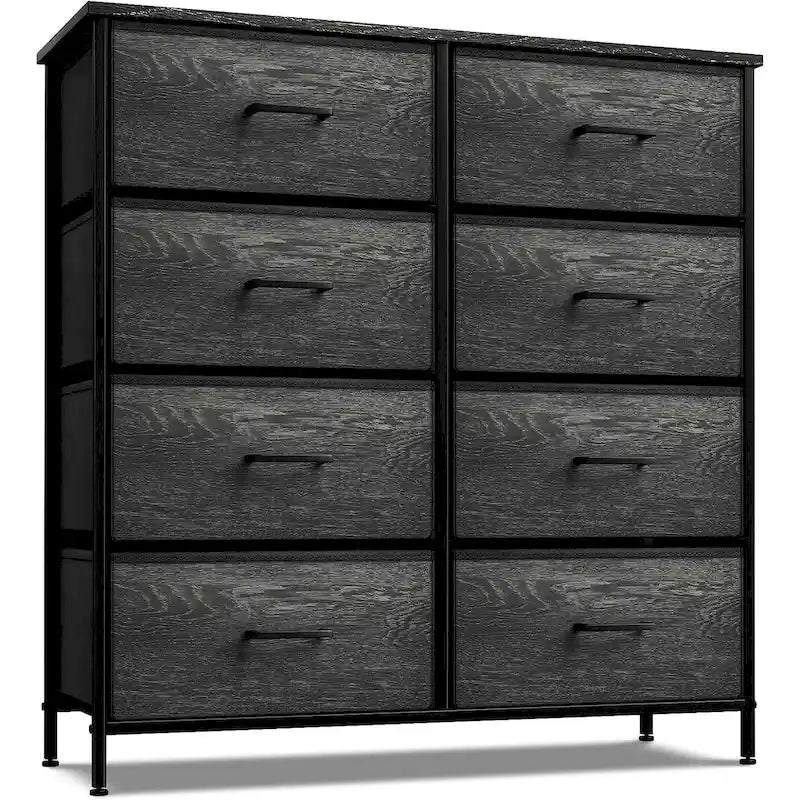 8-Drawer Fabric Dresser Grey Wood Grain Tall Storage Chest Bedroom