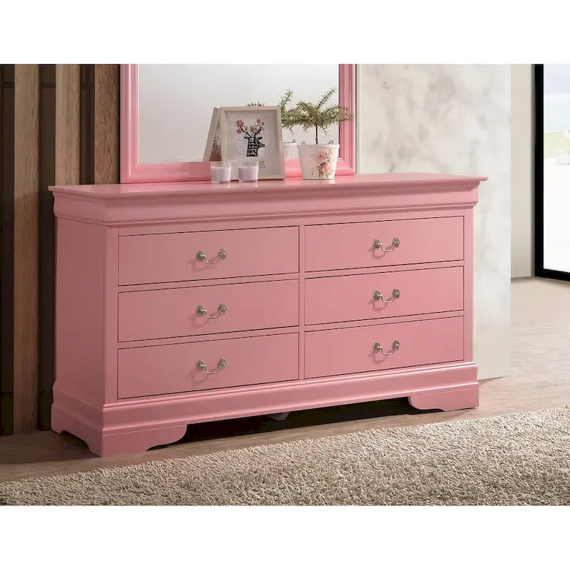 6-Drawer Bedroom Dresser Wood Veneer Traditional Style Multi-Color