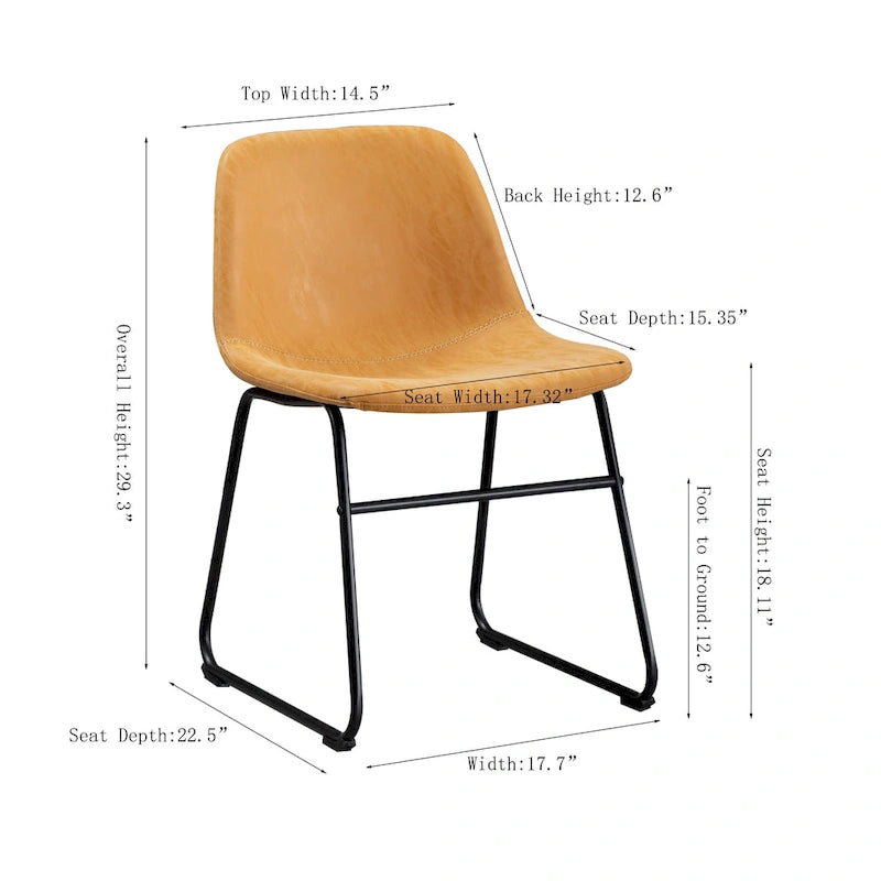 Mid-Century Tan Faux Leather Armless Dining Chair with Black Metal Sled Base