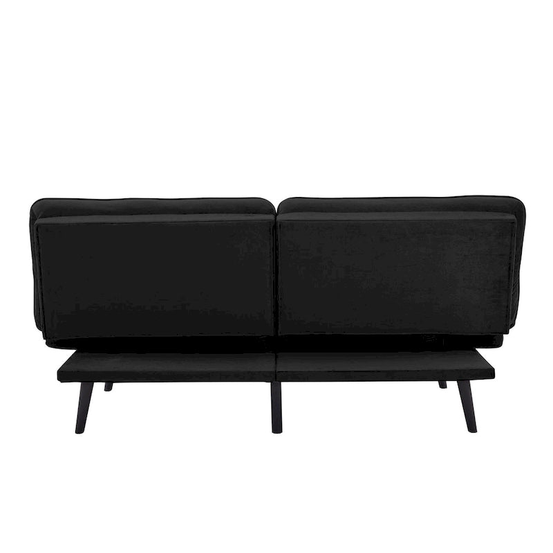Black Microfiber Convertible Sofa Bed with Split Reclining Back and Adjustable Arms