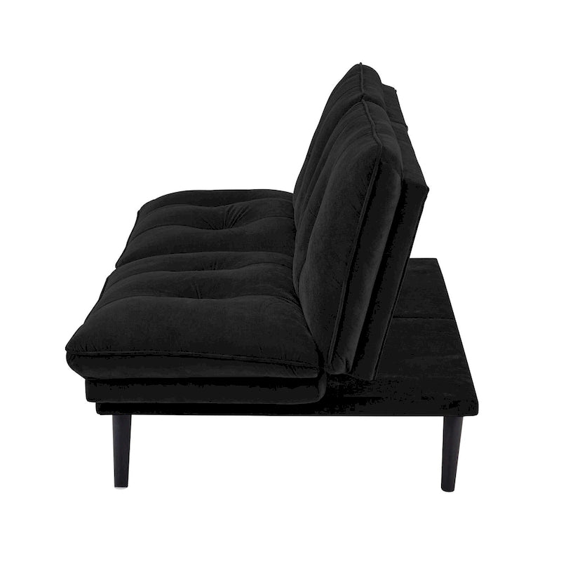 Black Microfiber Convertible Sofa Bed with Split Reclining Back and Adjustable Arms