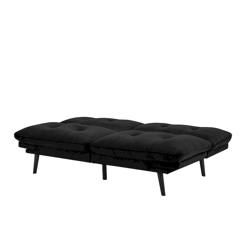Black Microfiber Convertible Sofa Bed with Split Reclining Back and Adjustable Arms