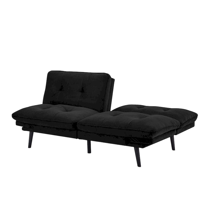 Black Microfiber Convertible Sofa Bed with Split Reclining Back and Adjustable Arms