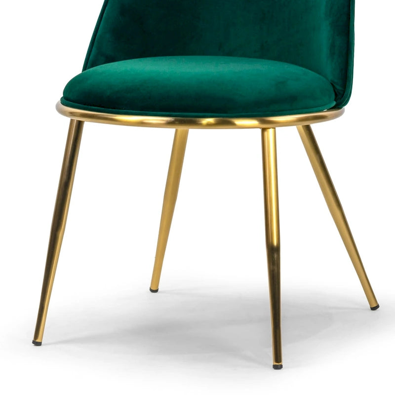 Glam Green Velvet Dining Chair with Goldtone Metal Legs Vintage Style