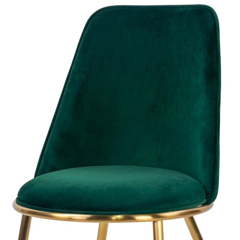 Glam Green Velvet Dining Chair with Goldtone Metal Legs Vintage Style