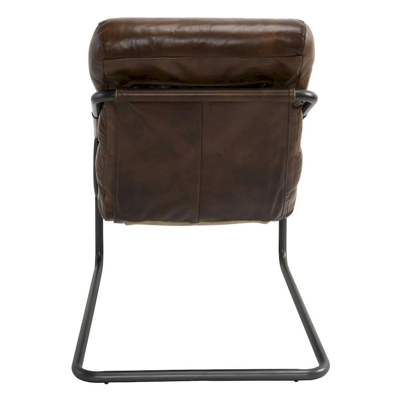 Channel Back Top-Grain Leather Accent Chair with Iron Frame, Brown or Blue