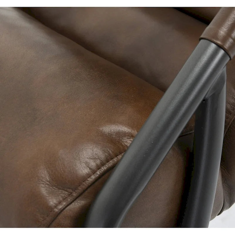 Channel Back Top-Grain Leather Accent Chair with Iron Frame, Brown or Blue