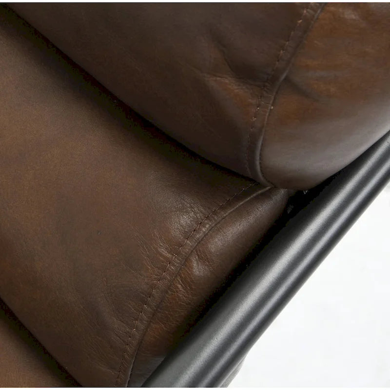 Channel Back Top-Grain Leather Accent Chair with Iron Frame, Brown or Blue