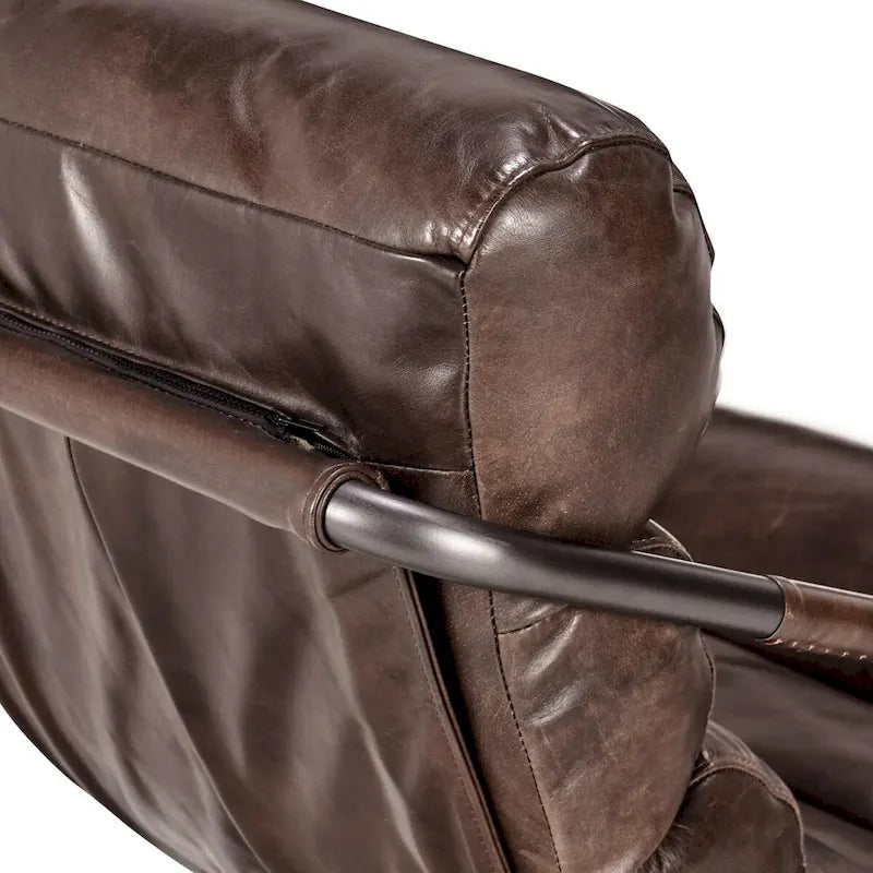 Channel Back Top-Grain Leather Accent Chair with Iron Frame, Brown or Blue