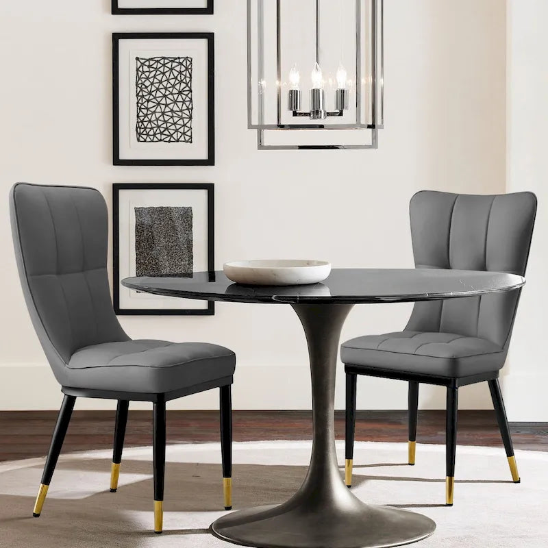 Contemporary High-Back Faux Leather Upholstered Dining Chair with Metal Legs