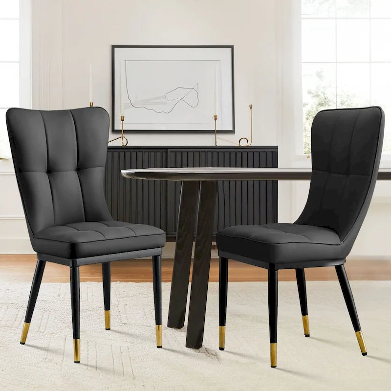 Contemporary High-Back Faux Leather Upholstered Dining Chair with Metal Legs