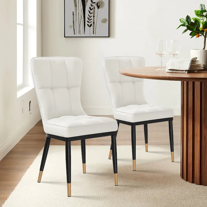 Contemporary High-Back Faux Leather Upholstered Dining Chair with Metal Legs