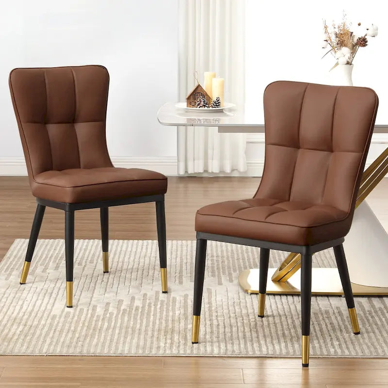 Contemporary High-Back Faux Leather Upholstered Dining Chair with Metal Legs