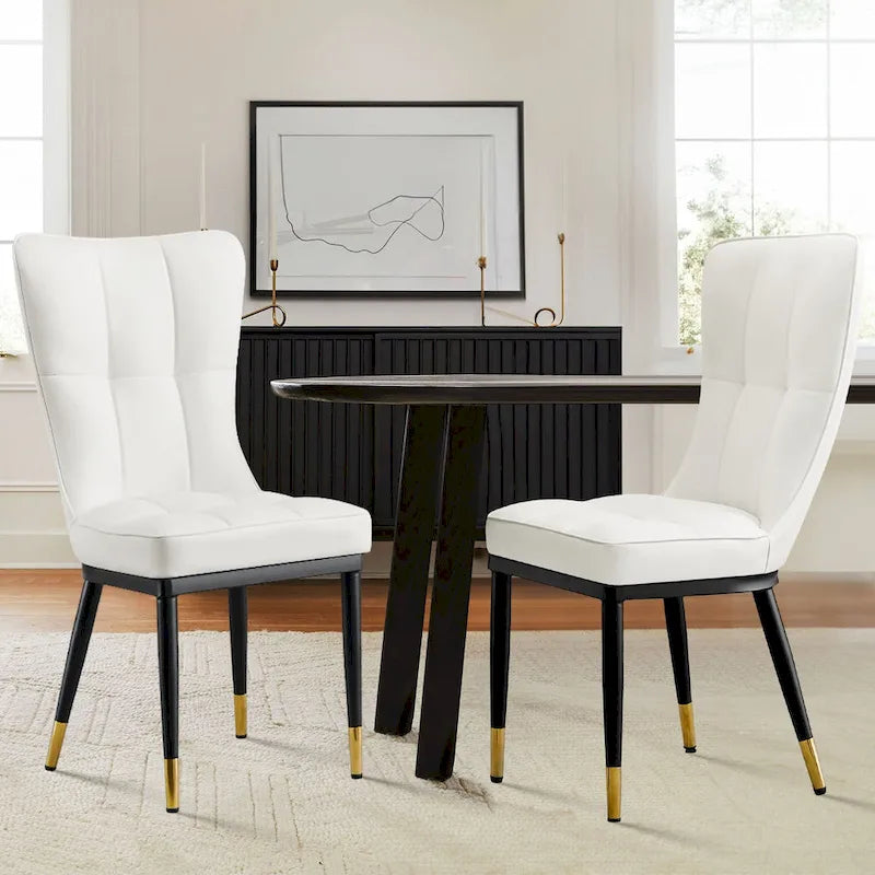 Contemporary High-Back Faux Leather Upholstered Dining Chair with Metal Legs