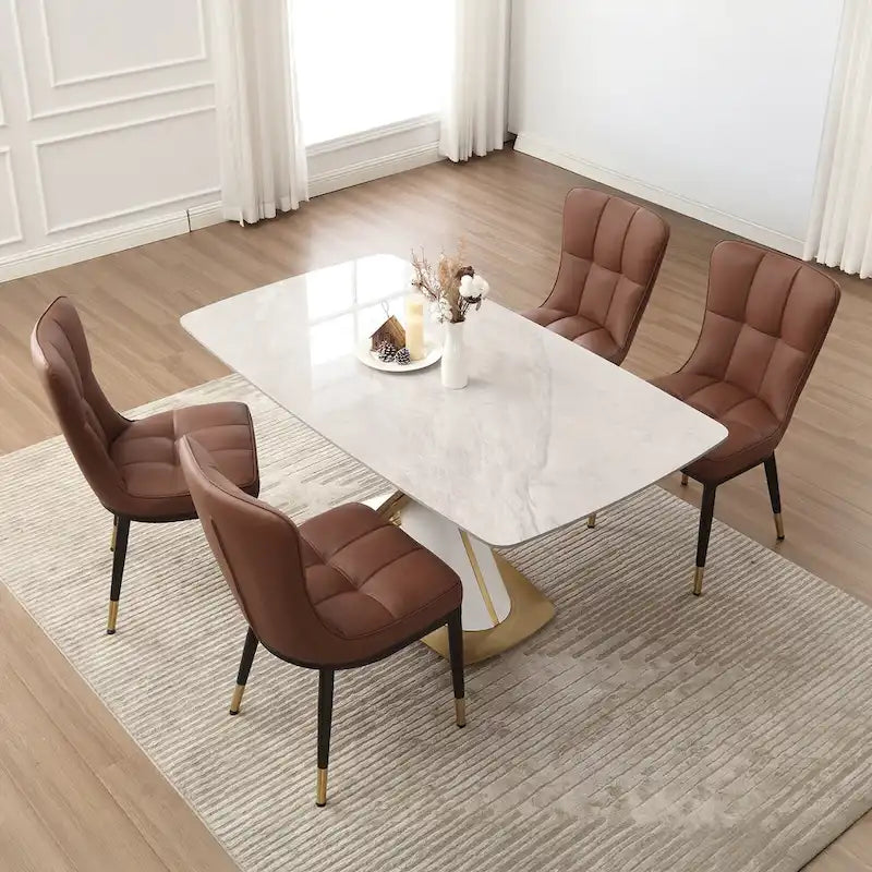 Contemporary High-Back Faux Leather Upholstered Dining Chair with Metal Legs
