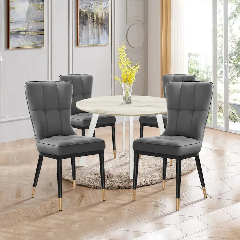 Contemporary High-Back Faux Leather Upholstered Dining Chair with Metal Legs