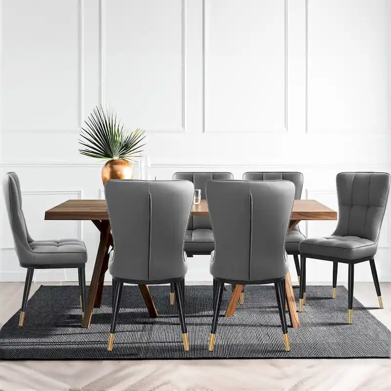Contemporary High-Back Faux Leather Upholstered Dining Chair with Metal Legs