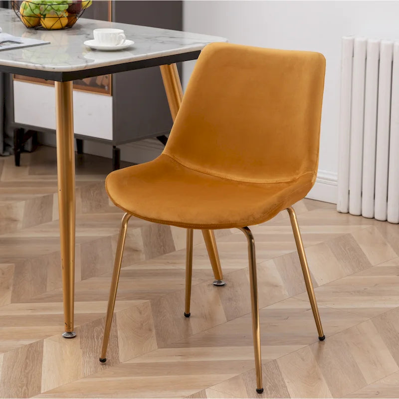 Modern Velvet Upholstered Dining Chair with Gold Metal Legs