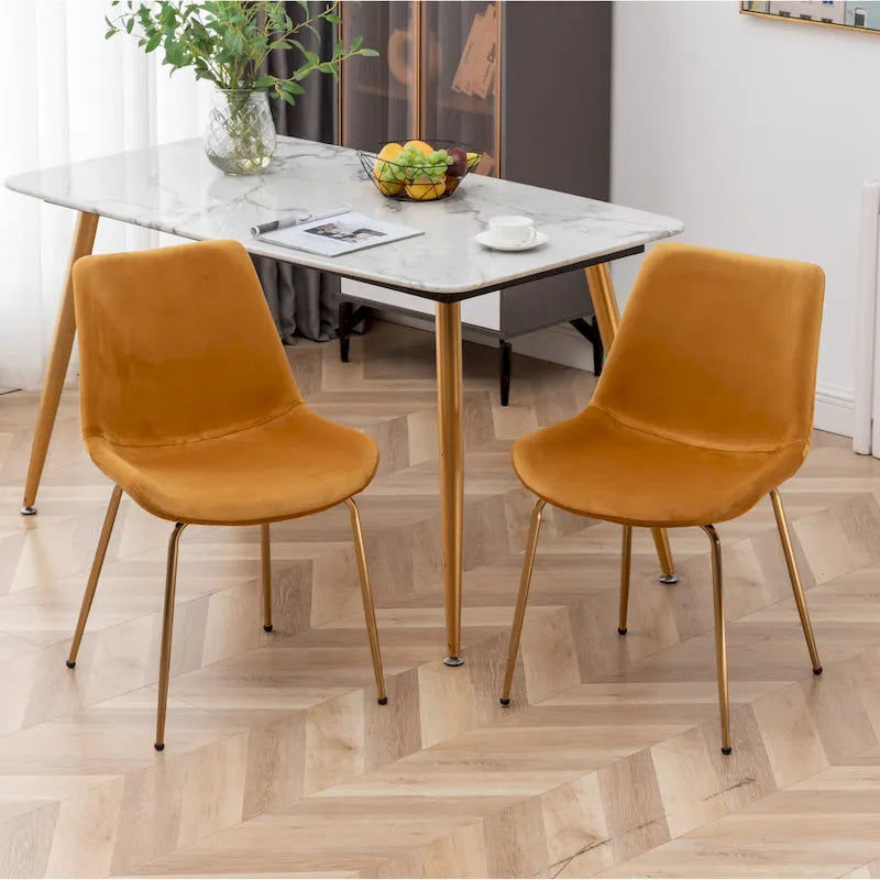 Modern Velvet Upholstered Dining Chair with Gold Metal Legs