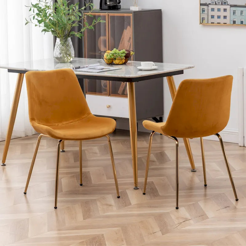 Modern Velvet Upholstered Dining Chair with Gold Metal Legs
