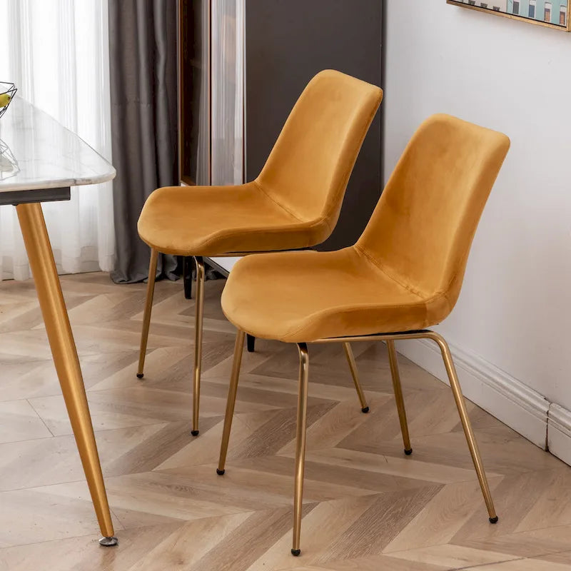 Modern Velvet Upholstered Dining Chair with Gold Metal Legs