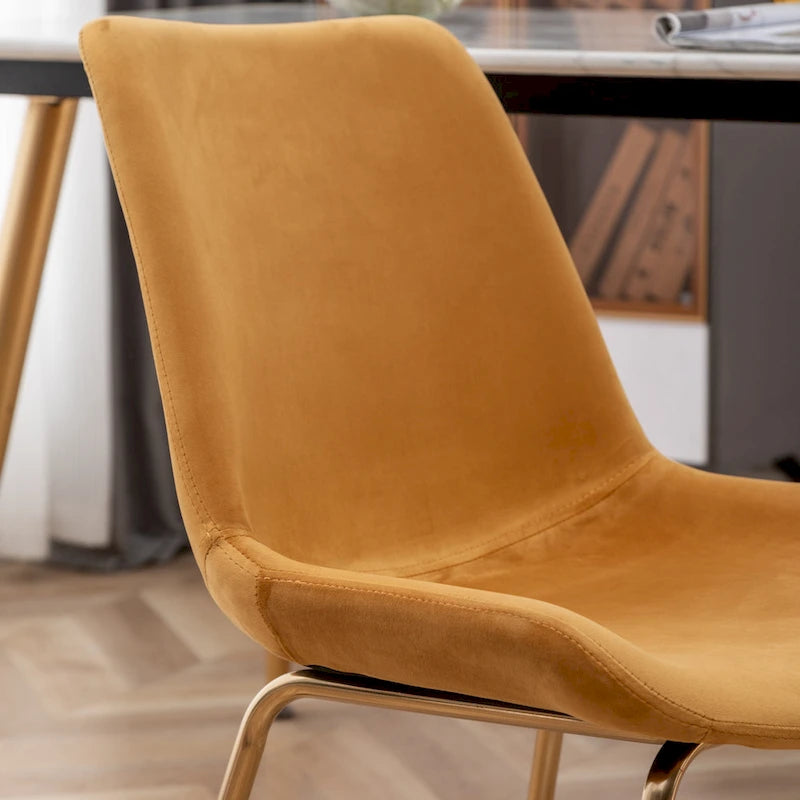 Modern Velvet Upholstered Dining Chair with Gold Metal Legs