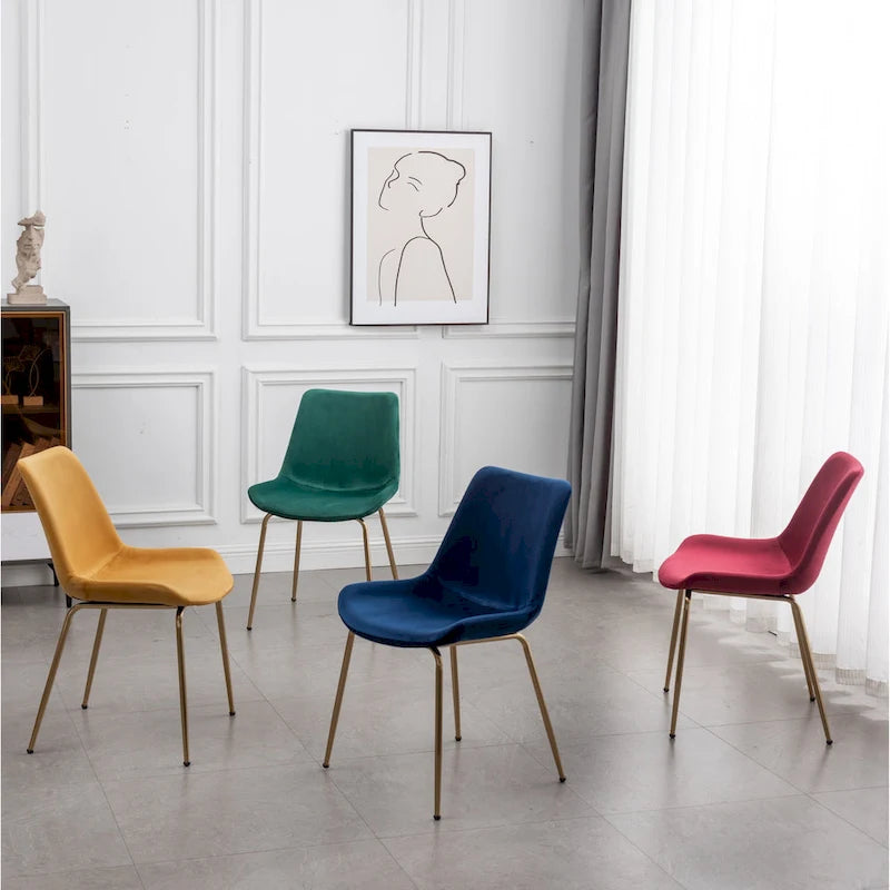 Modern Velvet Upholstered Dining Chair with Gold Metal Legs