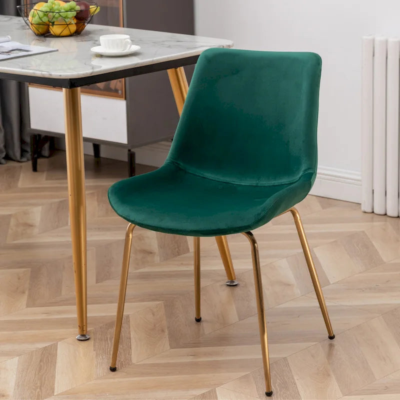 Modern Velvet Upholstered Dining Chair with Gold Metal Legs