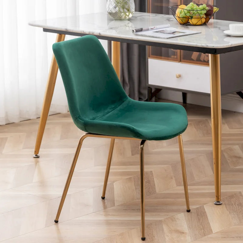 Modern Velvet Upholstered Dining Chair with Gold Metal Legs