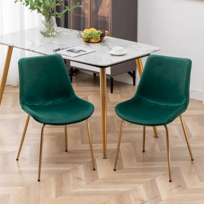 Modern Velvet Upholstered Dining Chair with Gold Metal Legs
