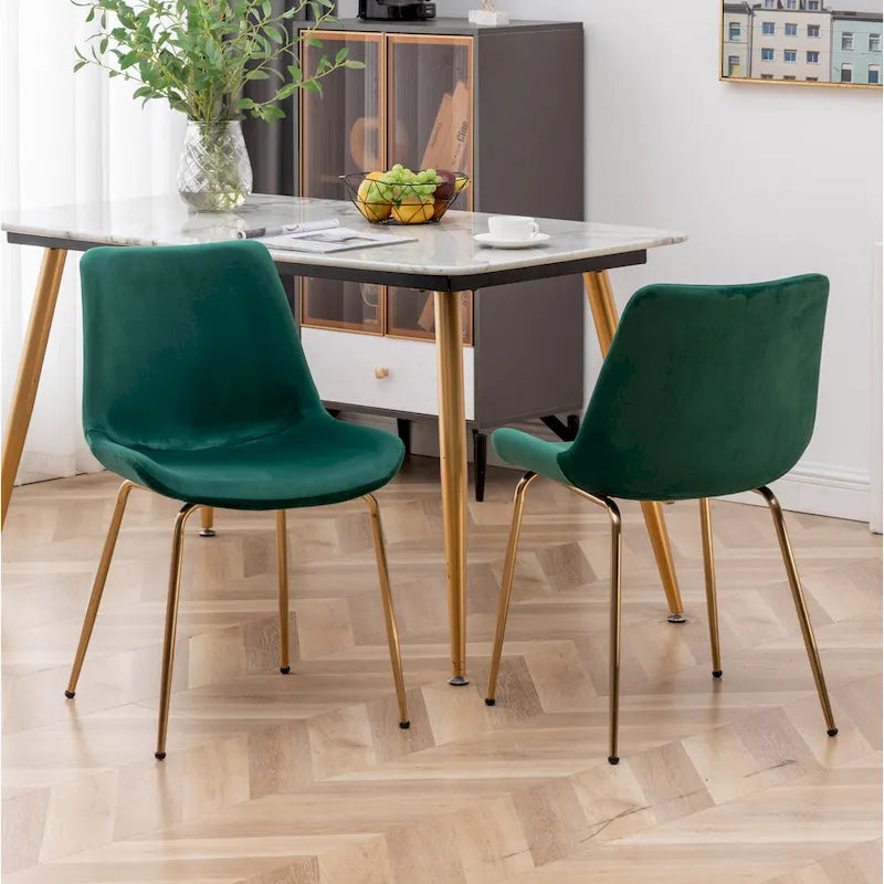 Modern Velvet Upholstered Dining Chair with Gold Metal Legs