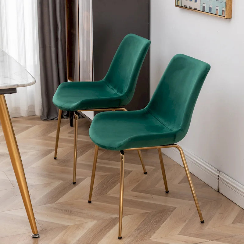 Modern Velvet Upholstered Dining Chair with Gold Metal Legs