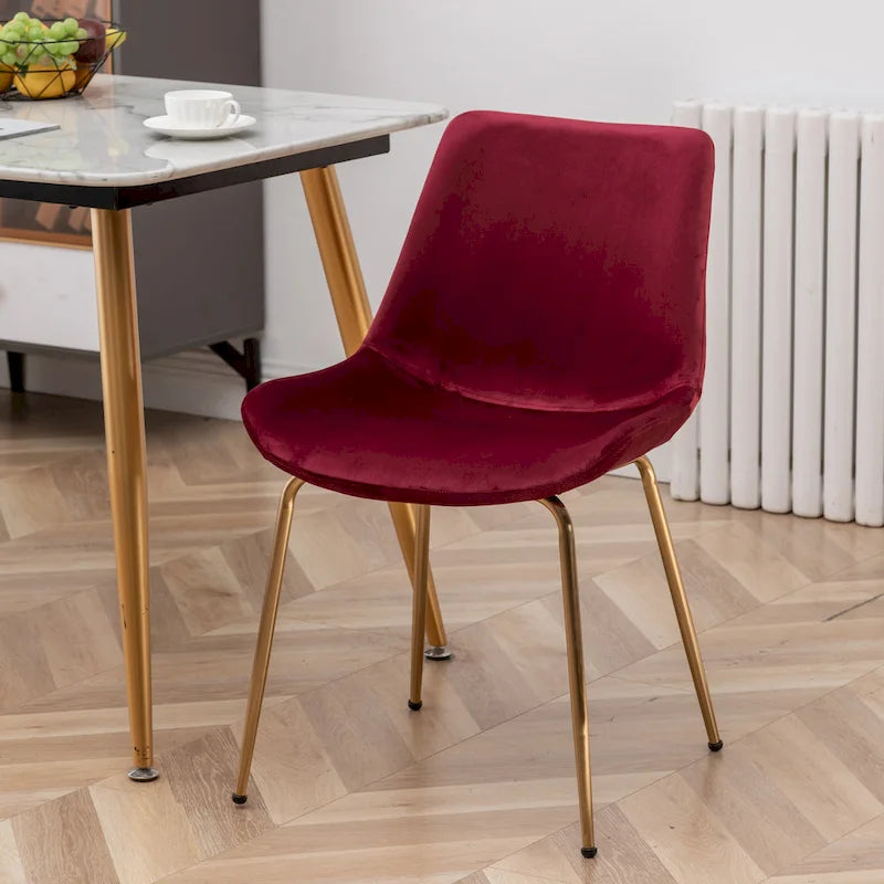 Modern Velvet Upholstered Dining Chair with Gold Metal Legs