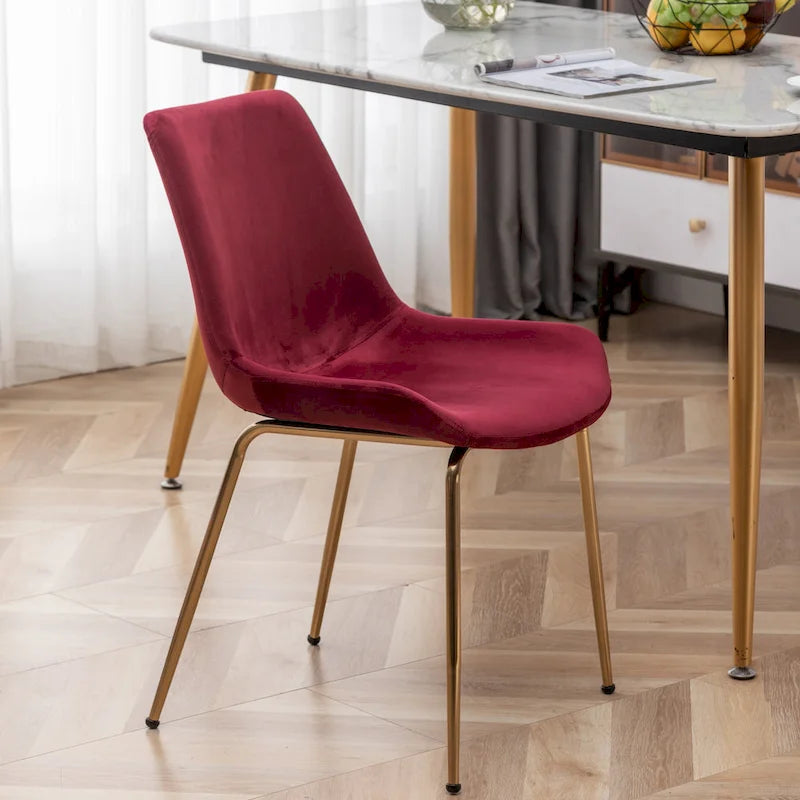 Modern Velvet Upholstered Dining Chair with Gold Metal Legs