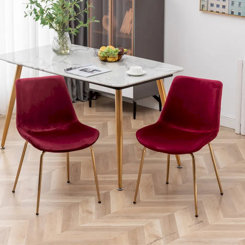 Modern Velvet Upholstered Dining Chair with Gold Metal Legs