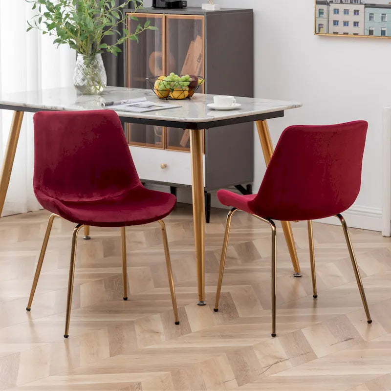 Modern Velvet Upholstered Dining Chair with Gold Metal Legs