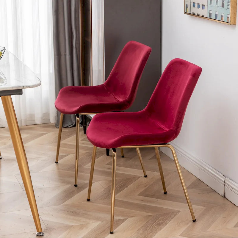 Modern Velvet Upholstered Dining Chair with Gold Metal Legs
